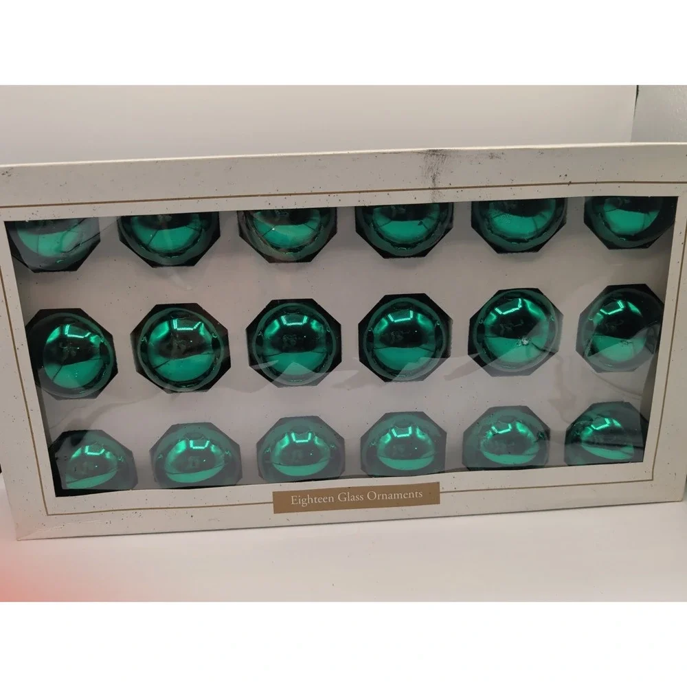 Vtg Target 2000 Glass Ornaments Box of 18 Emerald Green Unused Made in USA
